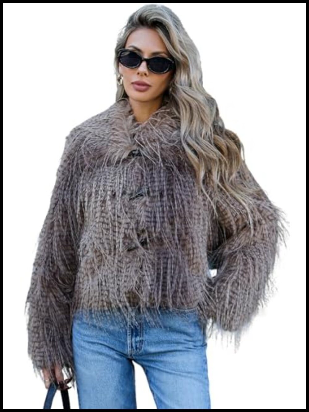 Women's Faux Fur Jacket Shaggy Cropped Aviator Faux Fur Coat
